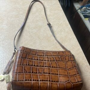 NWT Brown leather crocodile design handbag